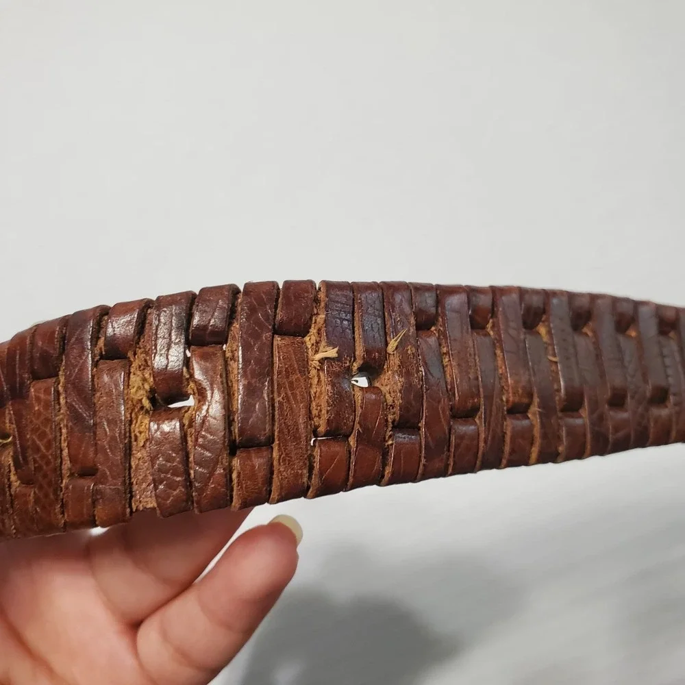 Vintage Brown Italian Calf Leather Woven Braided‎ Belt Size 42 BA300416 Men's